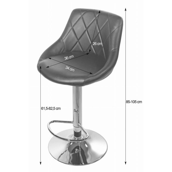 Set 2 scaune de bucatarie/bar, Artool, Kast, rotativ, catifea neagra, picior metal argintiu, 45.5x49x85-105 cm
