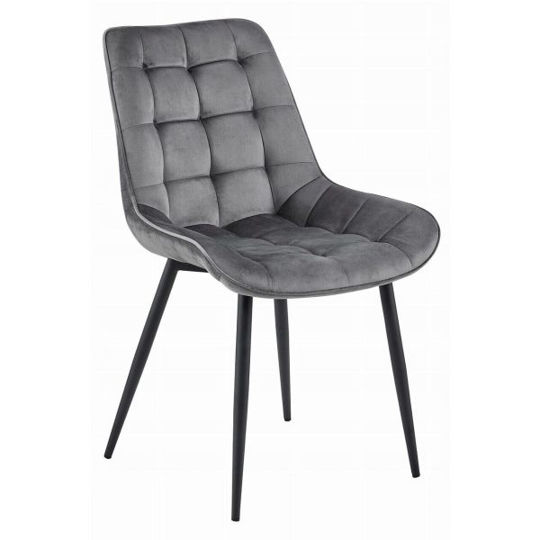 Set 4 scaune bucatarie/living, Artool, Bera, catifea gri, picioare metal negru, 54x60x88 cm