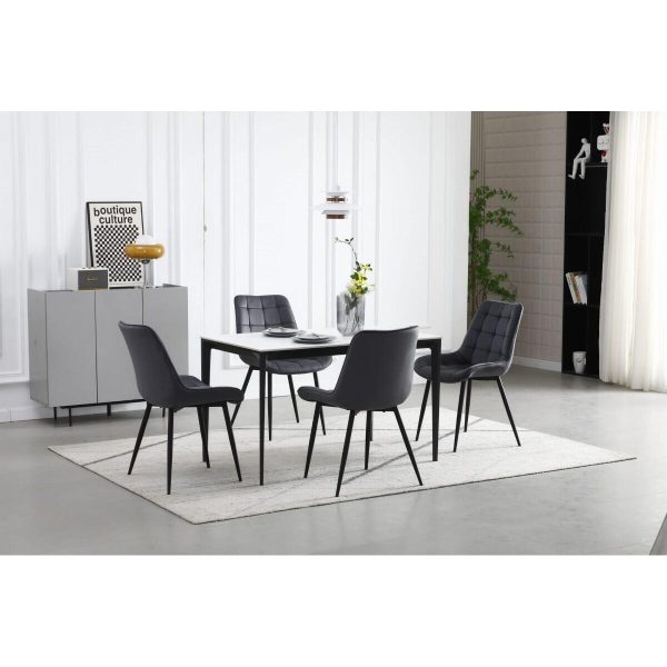 Set 4 scaune bucatarie/living, Artool, Bera, catifea gri, picioare metal negru, 54x60x88 cm