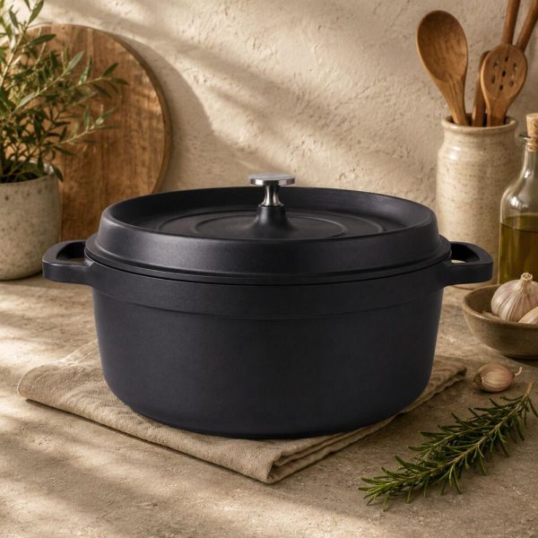 Oala de aluminiu cu capac, negru, 4 L, 25 cm, Verk Group