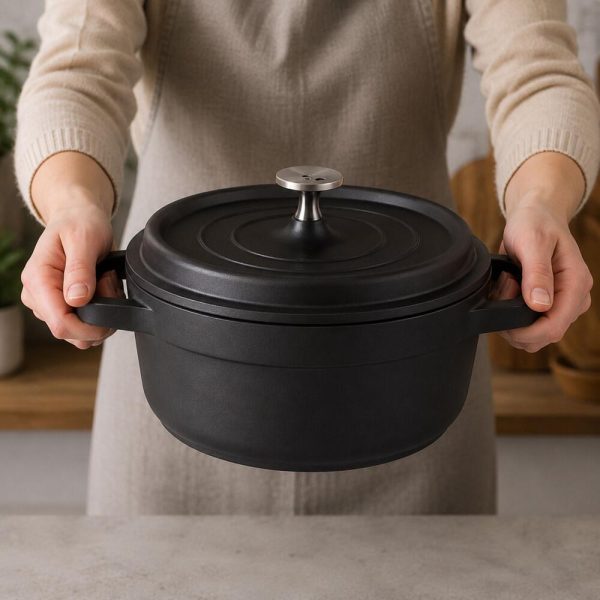 Oala de aluminiu cu capac, negru, 4 L, 25 cm, Verk Group