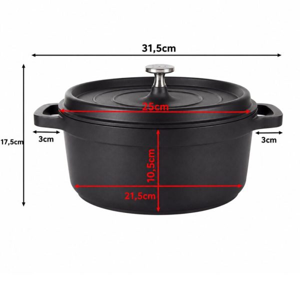 Oala de aluminiu cu capac, negru, 4 L, 25 cm, Verk Group