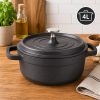 Oala de aluminiu cu capac, negru, 4 L, 25 cm, Verk Group