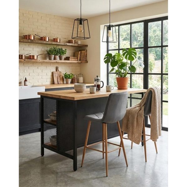 Scaun de bucatarie/bar, Artool, Libra, catifea gri inchis, picioare metal natur, 52x56x112 cm