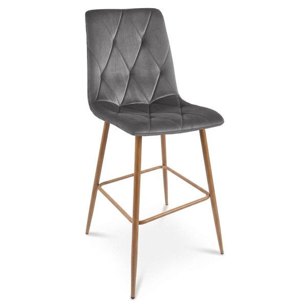 Scaun de bucatarie/bar, Artool, Libra, catifea gri inchis, picioare metal natur, 52x56x112 cm