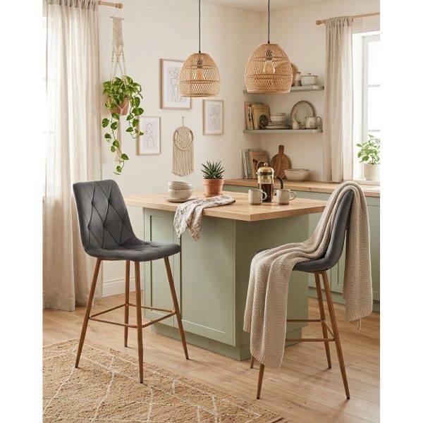 Scaun de bucatarie/bar, Artool, Libra, catifea gri inchis, picioare metal natur, 52x56x112 cm