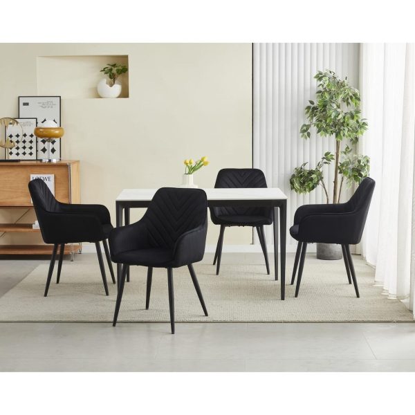 Scaun stil fotoliu bucatarie/living, Artool, Nana, catifea neagra, picioare metal negru, 54x61x83.5 cm