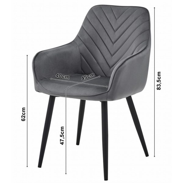Scaun stil fotoliu bucatarie/living, Artool, Nana, catifea bej, picioare metal negru, 54x61x83.5 cm