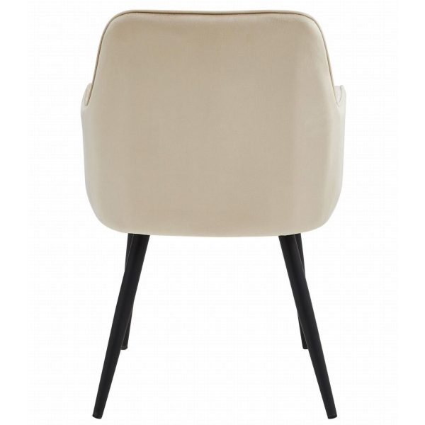 Scaun stil fotoliu bucatarie/living, Artool, Nana, catifea bej, picioare metal negru, 54x61x83.5 cm