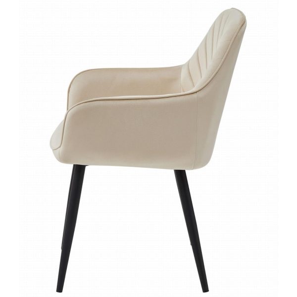 Scaun stil fotoliu bucatarie/living, Artool, Nana, catifea bej, picioare metal negru, 54x61x83.5 cm