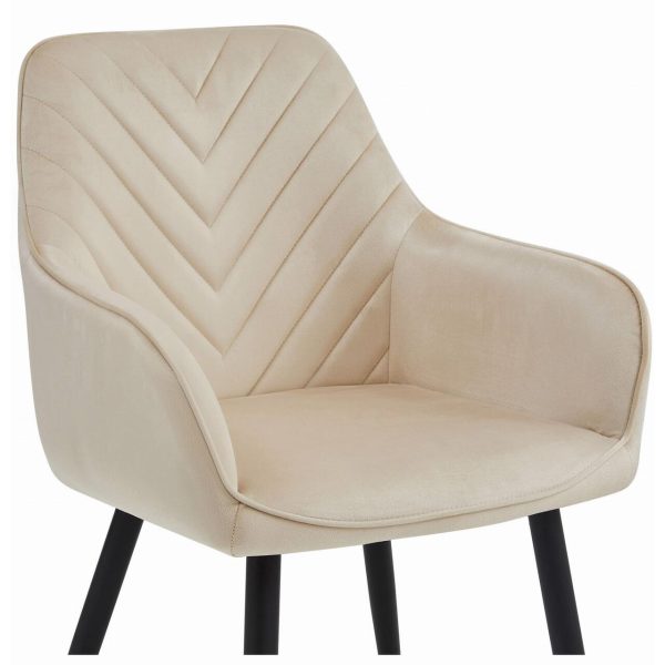Scaun stil fotoliu bucatarie/living, Artool, Nana, catifea bej, picioare metal negru, 54x61x83.5 cm