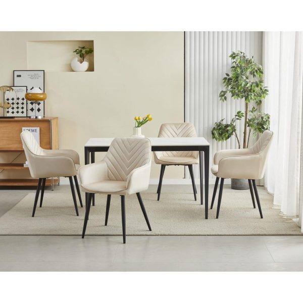 Scaun stil fotoliu bucatarie/living, Artool, Nana, catifea bej, picioare metal negru, 54x61x83.5 cm