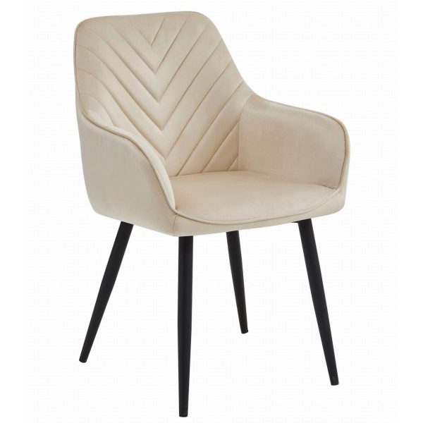 Scaun stil fotoliu bucatarie/living, Artool, Nana, catifea bej, picioare metal negru, 54x61x83.5 cm