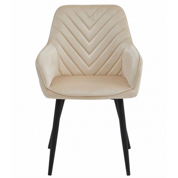 Scaun stil fotoliu bucatarie/living, Artool, Nana, catifea bej, picioare metal negru, 54x61x83.5 cm