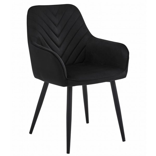 Scaun stil fotoliu bucatarie/living, Artool, Nana, catifea neagra, picioare metal negru, 54x61x83.5 cm