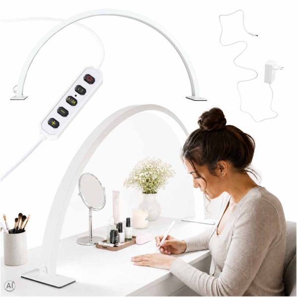 Lampa de birou pentru cosmetica sau manichiura, cu LED-uri, fara umbre, design curbat, culoare Alba, pentru saloane sau uz personal