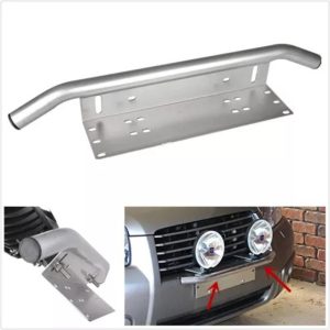 Bullbar din aluminiu cu suport numar si proiectoare pentru vehicule offroad, culoare Argintiu