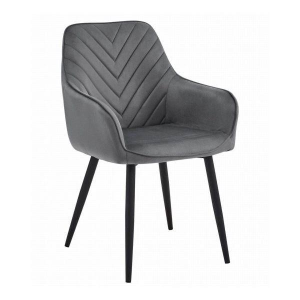 Scaun stil fotoliu bucatarie/living, Artool, Nana, catifea gri inchis, picioare metal negru, 54x61x83.5 cm
