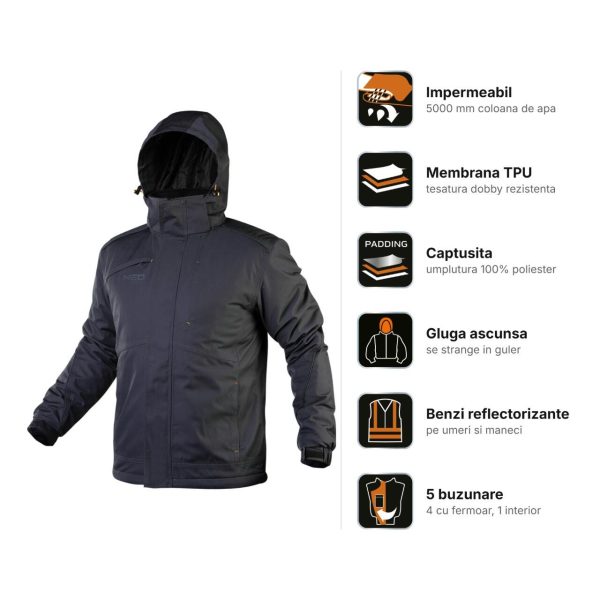 Geaca de lucru Outdoor, impermeabila, cu gluga, negru, marimea XL/54, NEO