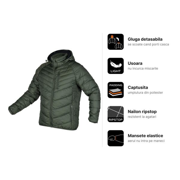 Geaca de lucru matlasata Mix&Match, cu gluga, verde inchis, marimea M/50, NEO