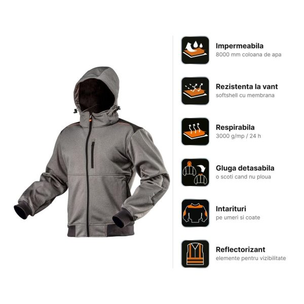 Geaca de lucru softshell cu gluga detasabila, model Outdoor, marimea S/48, NEO