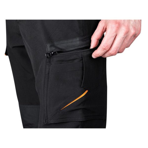 Pantaloni de lucru Mix&Match, elastici, intariri genunchi, negru si portocaliu, marimea M/50, NEO
