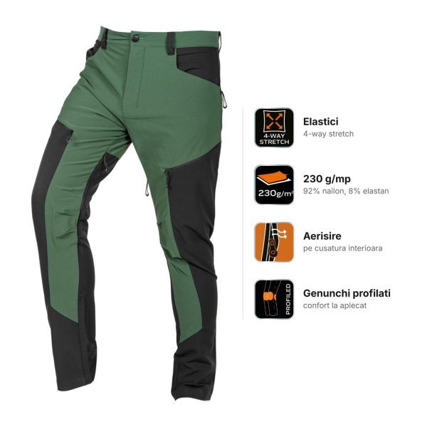 Pantaloni de lucru elastici Outdoor, 230 g/mp, verde si gri, marimea L/52, NEO