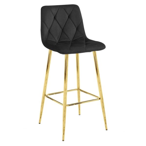 Scaun de bucatarie/bar, Artool, Nado, catifea neagra, picioare metal auriu, 43.5x49x102 cm