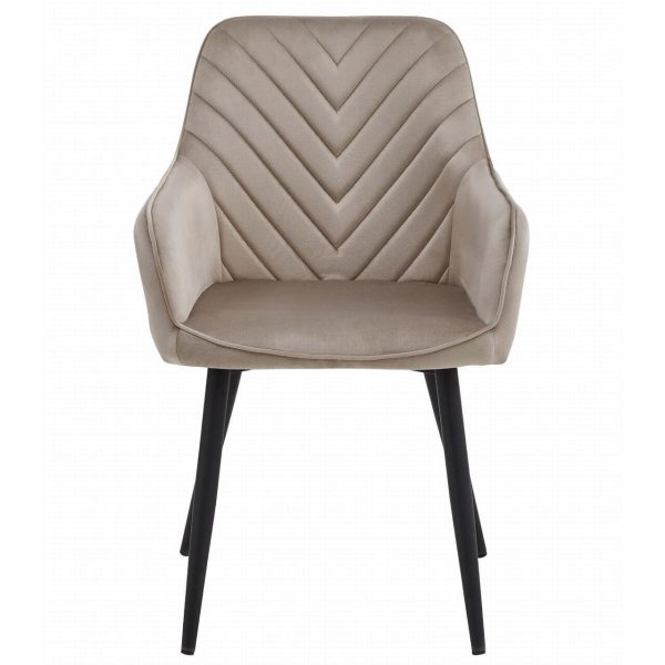 Scaun stil fotoliu bucatarie/living, Artool, Nana, catifea bej inchis, picioare metal negru, 54x61x83.5 cm