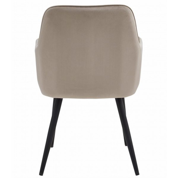 Scaun stil fotoliu bucatarie/living, Artool, Nana, catifea bej inchis, picioare metal negru, 54x61x83.5 cm