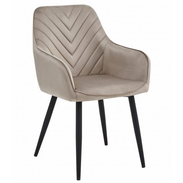 Scaun stil fotoliu bucatarie/living, Artool, Nana, catifea bej inchis, picioare metal negru, 54x61x83.5 cm
