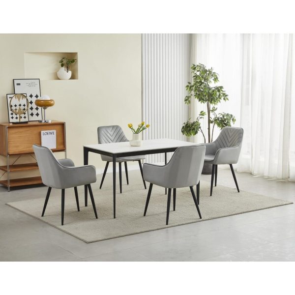 Scaun stil fotoliu bucatarie/living, Artool, Nana, catifea argintie, picioare metal negru, 54x61x83.5 cm