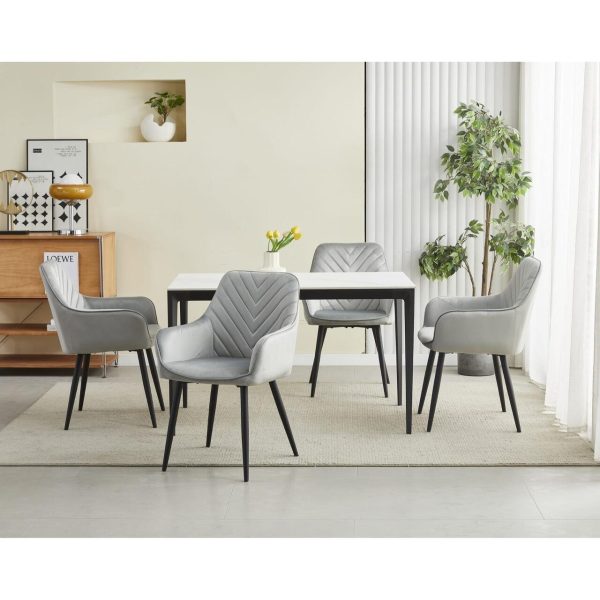 Scaun stil fotoliu bucatarie/living, Artool, Nana, catifea argintie, picioare metal negru, 54x61x83.5 cm