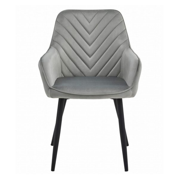 Scaun stil fotoliu bucatarie/living, Artool, Nana, catifea argintie, picioare metal negru, 54x61x83.5 cm
