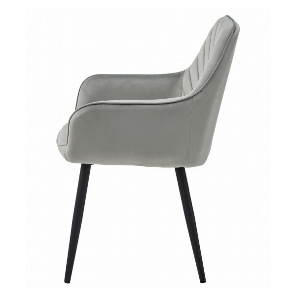 Scaun stil fotoliu bucatarie/living, Artool, Nana, catifea argintie, picioare metal negru, 54x61x83.5 cm