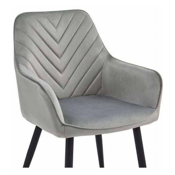 Scaun stil fotoliu bucatarie/living, Artool, Nana, catifea argintie, picioare metal negru, 54x61x83.5 cm