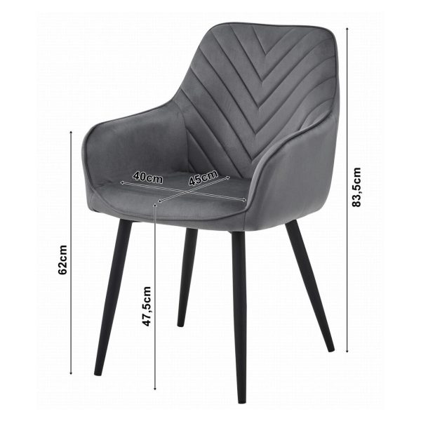 Scaun stil fotoliu bucatarie/living, Artool, Nana, catifea argintie, picioare metal negru, 54x61x83.5 cm