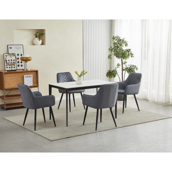 Scaun stil fotoliu bucatarie/living, Artool, Nana, catifea gri inchis, picioare metal negru, 54x61x83.5 cm