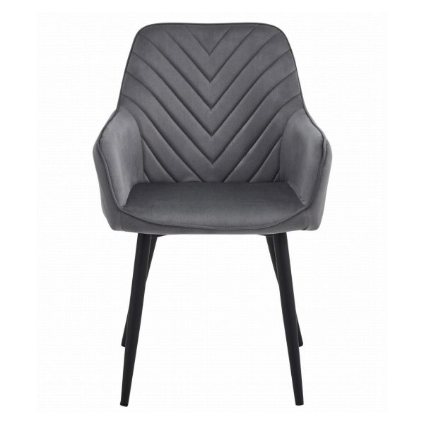 Scaun stil fotoliu bucatarie/living, Artool, Nana, catifea gri inchis, picioare metal negru, 54x61x83.5 cm