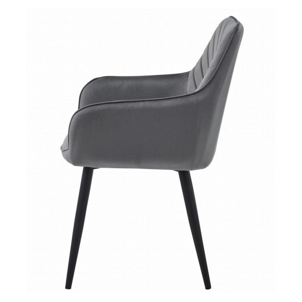 Scaun stil fotoliu bucatarie/living, Artool, Nana, catifea gri inchis, picioare metal negru, 54x61x83.5 cm