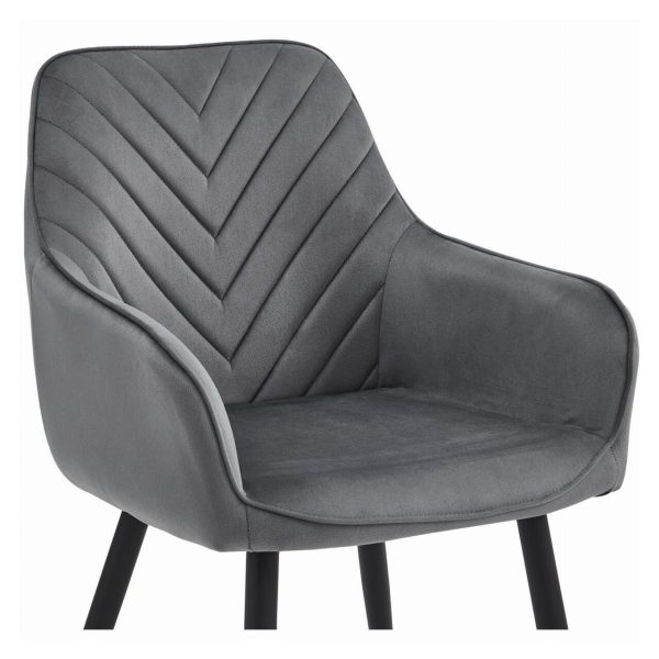 Scaun stil fotoliu bucatarie/living, Artool, Nana, catifea gri inchis, picioare metal negru, 54x61x83.5 cm