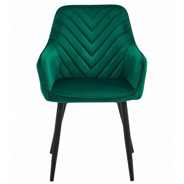 Scaun stil fotoliu bucatarie/living, Artool, Nana, catifea verde inchis, picioare metal negru, 54x61x83.5 cm