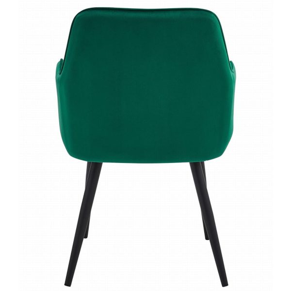 Scaun stil fotoliu bucatarie/living, Artool, Nana, catifea verde inchis, picioare metal negru, 54x61x83.5 cm
