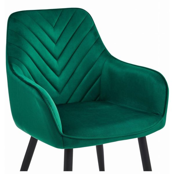 Scaun stil fotoliu bucatarie/living, Artool, Nana, catifea verde inchis, picioare metal negru, 54x61x83.5 cm