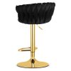 Set 2 scaune de bucatarie/bar, Artool, Mig, rotativ, catifea neagra, picior metal auriu, 51x50x84-105 cm