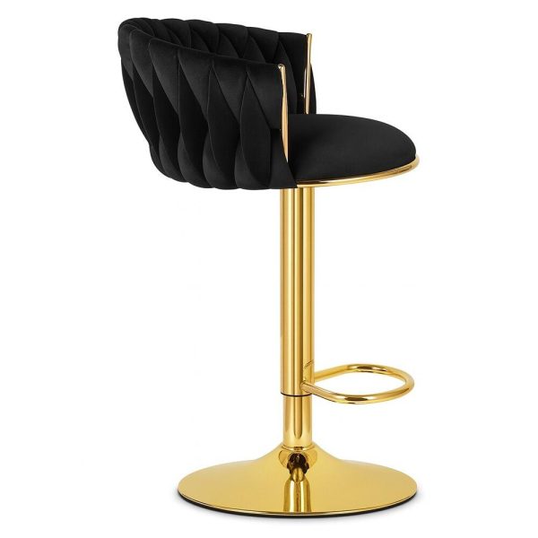 Set 2 scaune de bucatarie/bar, Artool, Mig, rotativ, catifea neagra, picior metal auriu, 51x50x84-105 cm