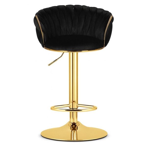 Set 2 scaune de bucatarie/bar, Artool, Mig, rotativ, catifea neagra, picior metal auriu, 51x50x84-105 cm
