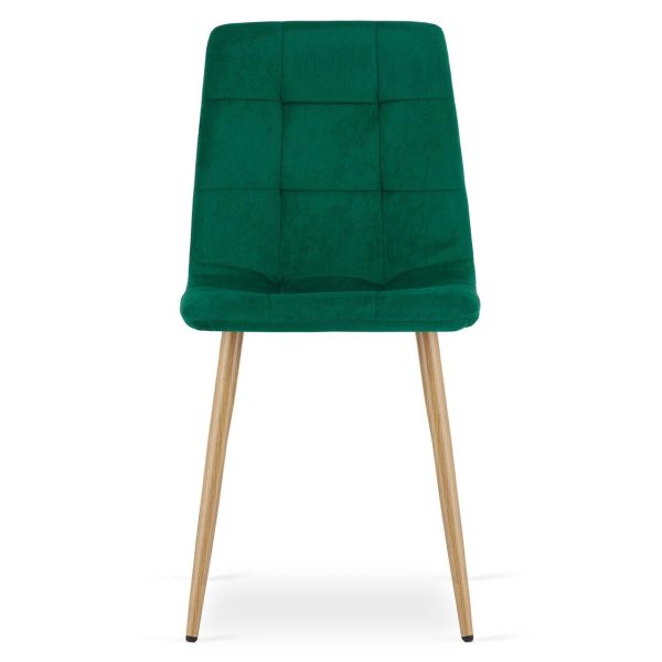 Set 4 scaune bucatarie/living, Artool, Kara, catifea verde, picioare metal natur, 44.5×50.5×87 cm