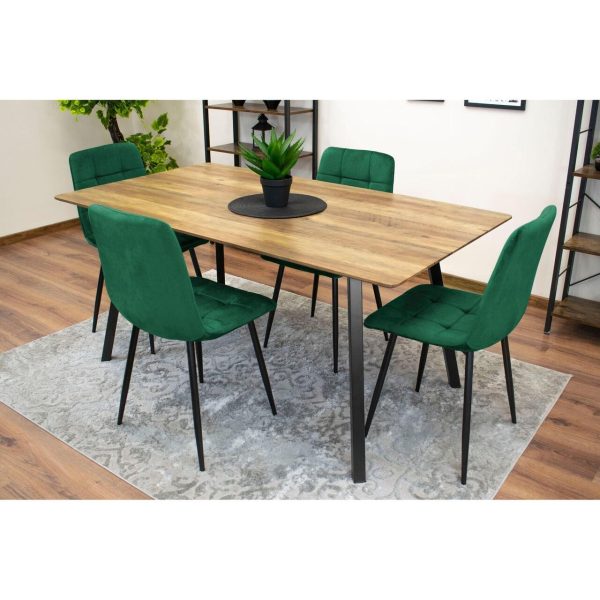Set 6 scaune bucatarie/living, Artool, Kara, catifea verde, picioare metal negru, 44.5×50.5×87 cm