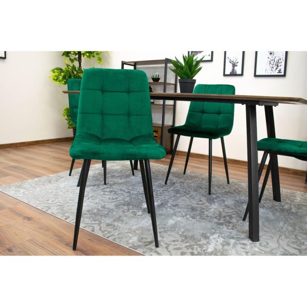 Set 6 scaune bucatarie/living, Artool, Kara, catifea verde, picioare metal negru, 44.5×50.5×87 cm